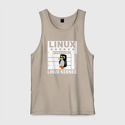 Майка мужская хлопок Пингвин программист системы линукс, цвет: миндальный