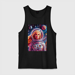 Майка мужская хлопок Красавица Барби в космосе - нейросеть, цвет: черный