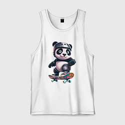 Майка мужская хлопок Cool panda on a skateboard - extreme, цвет: белый