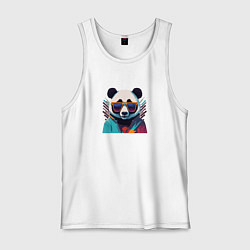 Майка мужская хлопок Модная панда в солнечных очках, цвет: белый