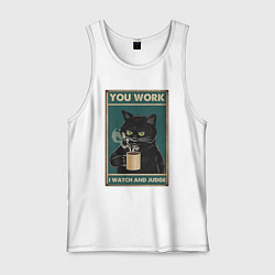 Майка мужская хлопок Суровый кот начальник, цвет: белый