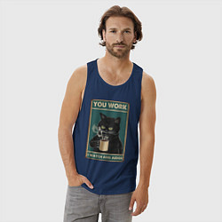 Майка мужская хлопок Суровый кот начальник, цвет: тёмно-синий — фото 2