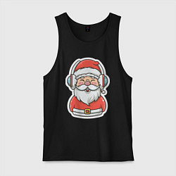 Майка мужская хлопок Дед Мороз в наушниках, цвет: черный