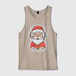 Майка мужская хлопок Дед Мороз в наушниках, цвет: миндальный