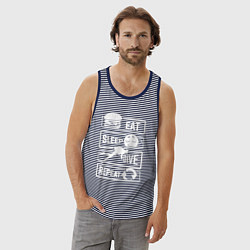 Майка мужская хлопок Еда сон дайвинг, цвет: синяя тельняшка — фото 2