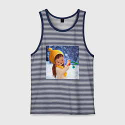 Майка мужская хлопок Зимняя сказка, цвет: синяя тельняшка