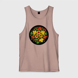 Мужская майка Хохломская роспись цветы и ягоды в чёрном круге