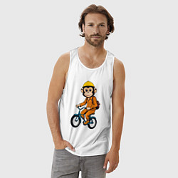 Майка мужская хлопок Обезьяна на велосипеде, цвет: белый — фото 2
