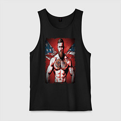 Майка мужская хлопок Конор Макгрегор на фоне американского флага, цвет: черный