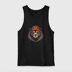 Майка мужская хлопок Русский медведь в шапке с гербом, цвет: черный