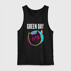 Майка мужская хлопок Green Day rock star cat, цвет: черный