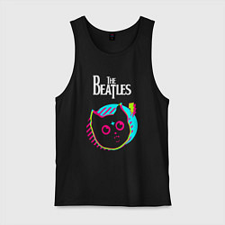 Майка мужская хлопок The Beatles rock star cat, цвет: черный