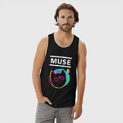 Майка мужская хлопок Muse rock star cat, цвет: черный — фото 2