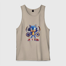 Майка мужская хлопок Соник в наушниках, цвет: миндальный