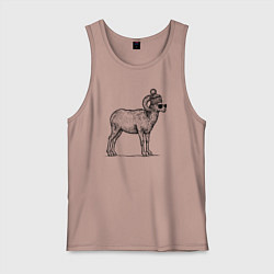 Майка мужская хлопок Баран в шапке с помпоном, цвет: пыльно-розовый