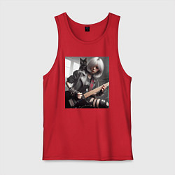 Мужская майка Девчонка рок гитарист с чёрным котом