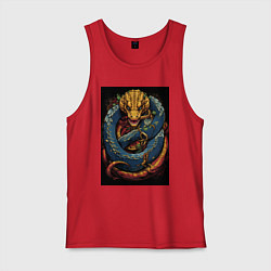 Майка мужская хлопок Муай тай синий дракон, цвет: красный