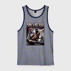 Майка мужская хлопок Punk girl with a black cat and a guitar, цвет: синяя тельняшка