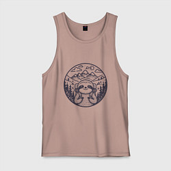 Мужская майка Ленивец турист с рюкзаком