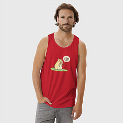Майка мужская хлопок Капибара требует еду, цвет: красный — фото 2