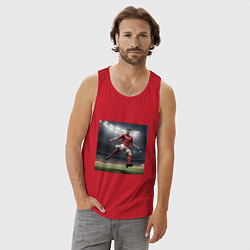 Майка мужская хлопок Футболист пинающий мяч, цвет: красный — фото 2