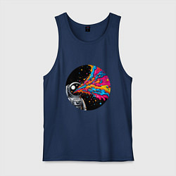 Майка мужская хлопок Космонавт с разноцветными брызгами, цвет: тёмно-синий