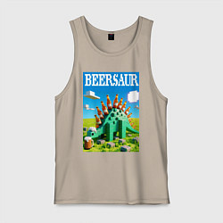 Майка мужская хлопок Пивозавр в стиле Майнкрафт - нейросеть, цвет: миндальный