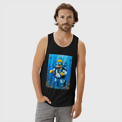 Майка мужская хлопок Homer diving - ai art, цвет: черный — фото 2
