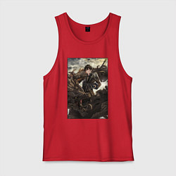 Майка мужская хлопок Чжун Ли - дракон, цвет: красный