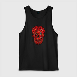 Майка мужская хлопок Red decorative skull, цвет: черный