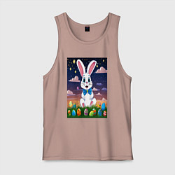 Майка мужская хлопок Заяц в бабочке под небом, цвет: пыльно-розовый