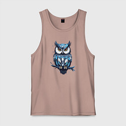Майка мужская хлопок Голубая сова на ветке, цвет: пыльно-розовый