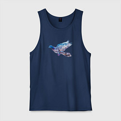 Майка мужская хлопок Летящий голубь и ночной город с двойной экспозицие, цвет: тёмно-синий