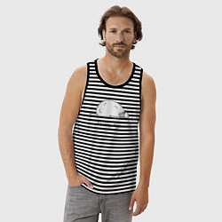 Майка мужская хлопок Йога овечки, цвет: черная тельняшка — фото 2