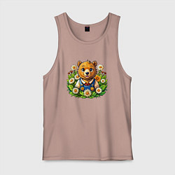 Майка мужская хлопок Медведь среди ромашек, цвет: пыльно-розовый