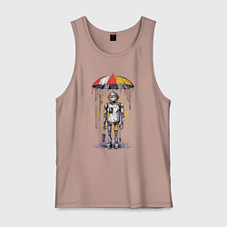 Майка мужская хлопок Одинокий робот под зонтом, цвет: пыльно-розовый