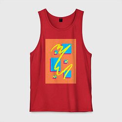 Майка мужская хлопок Оранжевый абстракт с желтой линией, цвет: красный