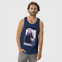 Майка мужская хлопок Надзуна Нанакуса - Песнь ночных сов, цвет: тёмно-синий — фото 2