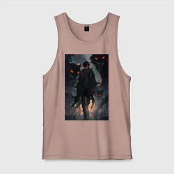 Майка мужская хлопок Мэгуми Фусигуро арт Магическая битва, цвет: пыльно-розовый