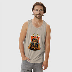 Майка мужская хлопок Тигр - самурай, цвет: миндальный — фото 2