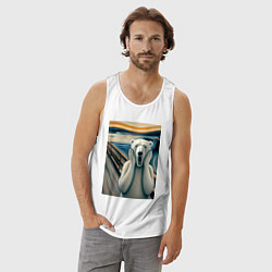 Майка мужская хлопок Полярный медведь кричит на картине Эдварда Мунка, цвет: белый — фото 2