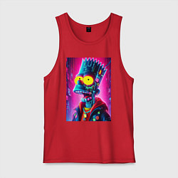 Майка мужская хлопок Cyber Bart Simpson - neon glow ai art, цвет: красный