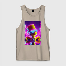 Майка мужская хлопок Барт Симпсон в бассейне - неоновое свечение, цвет: миндальный