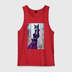 Майка мужская хлопок Чернобурая лиса модница - нейросеть, цвет: красный