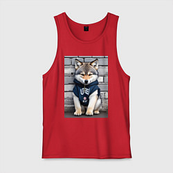 Майка мужская хлопок Уличный волчонок - нейросеть, цвет: красный