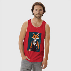 Майка мужская хлопок Обаятельный лис в смокинге, цвет: красный — фото 2