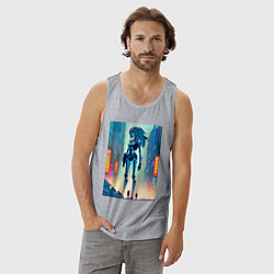 Майка мужская хлопок Cyber girl from future - fantasy, цвет: меланж — фото 2