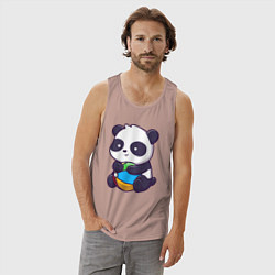 Майка мужская хлопок Панда с мячом, цвет: пыльно-розовый — фото 2