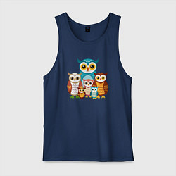 Майка мужская хлопок Семья сов, цвет: тёмно-синий