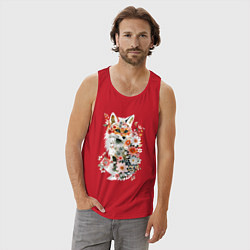 Майка мужская хлопок Лисий контур из цветов, цвет: красный — фото 2